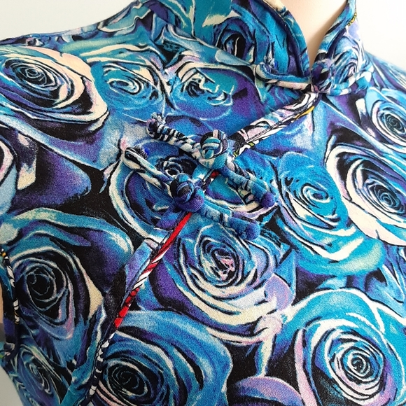Blue roses digital print mini qipao - Picture 6 of 7